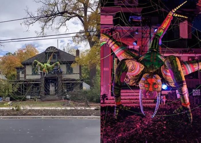 美国纽约退休玩具工程师为庆祝万圣节制作巨型机器蜘蛛