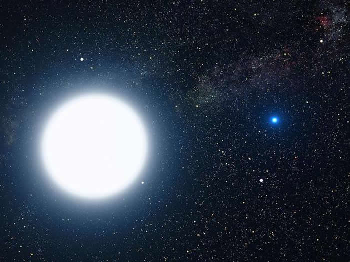 天狼星A和B，双星系统中的一颗普通（类似于太阳）恒星和一颗白矮星