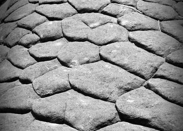 “龙鳞洞”内的石壁有天然形成的巨大鱼鳞纹。