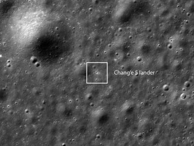 NASA的月球勘测轨道飞行器LRO拍摄到月球表面的嫦娥五号探测器