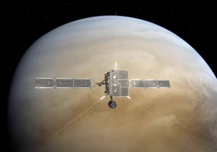 太阳轨道探测器掠过金星的艺术渲染图