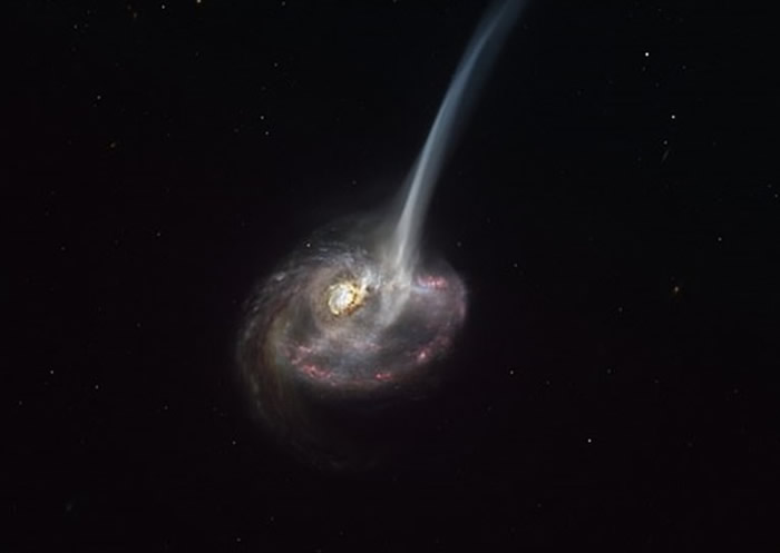 远古垂死星系“ID2299”与其他星系碰撞后每年泄漏相当于1万个太阳质量的气体