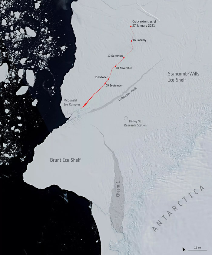 南极洲的布鲁特冰架即将迎来史诗般崩裂脱离