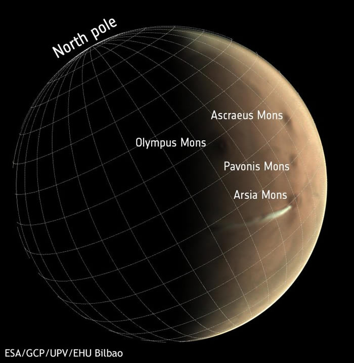 欧空局“火星快车”上的“火星网络摄像机”解开火星奇怪超长云层的秘密