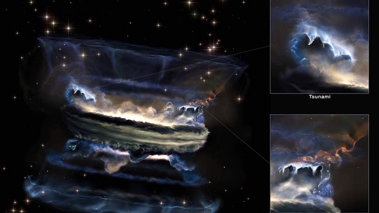 天体物理学家使用计算机模拟显示超大质量黑洞可以创造类似海啸的结构