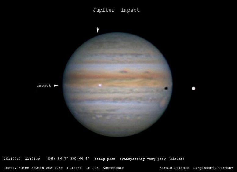 2021年9月13日天文学家观测到木星的另一次天体撞击事件
