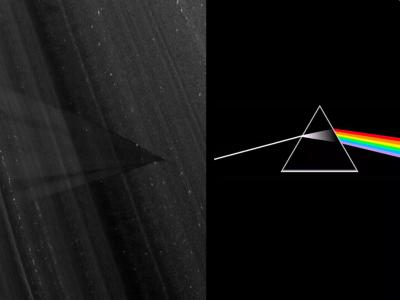 火星北极分层沉积物中的黑暗条纹与英国摇滚乐队Pink Floyd《月之暗面》封面相比较
