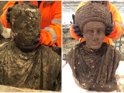 英国2号高速铁路项目施工地点出土一对完整的古罗马时代男女半身雕像