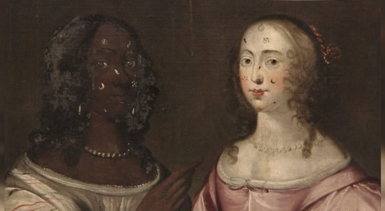 英国罕见17世纪画作《两名女士的寓言画，英语学校》绘黑人白人平等姿态