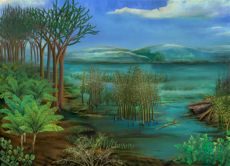 3.5亿年前远古植物景观图。中科院南古所供图
