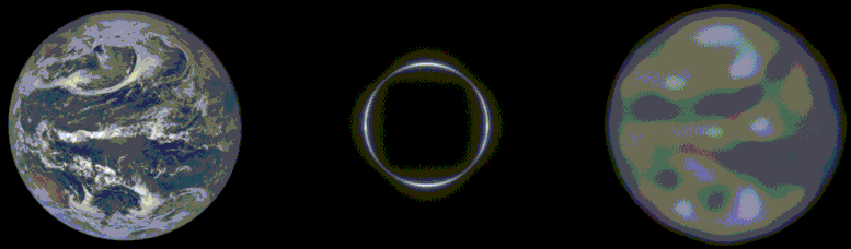 一个重建地球图像的例子，使用太阳引力透镜投射的围绕太阳的光环。实现这种重建的算法可以应用于系外行星，以获得更好的成像。