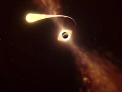 NASA视频展示一颗恒星在围绕黑洞旋转时被吞噬的情景