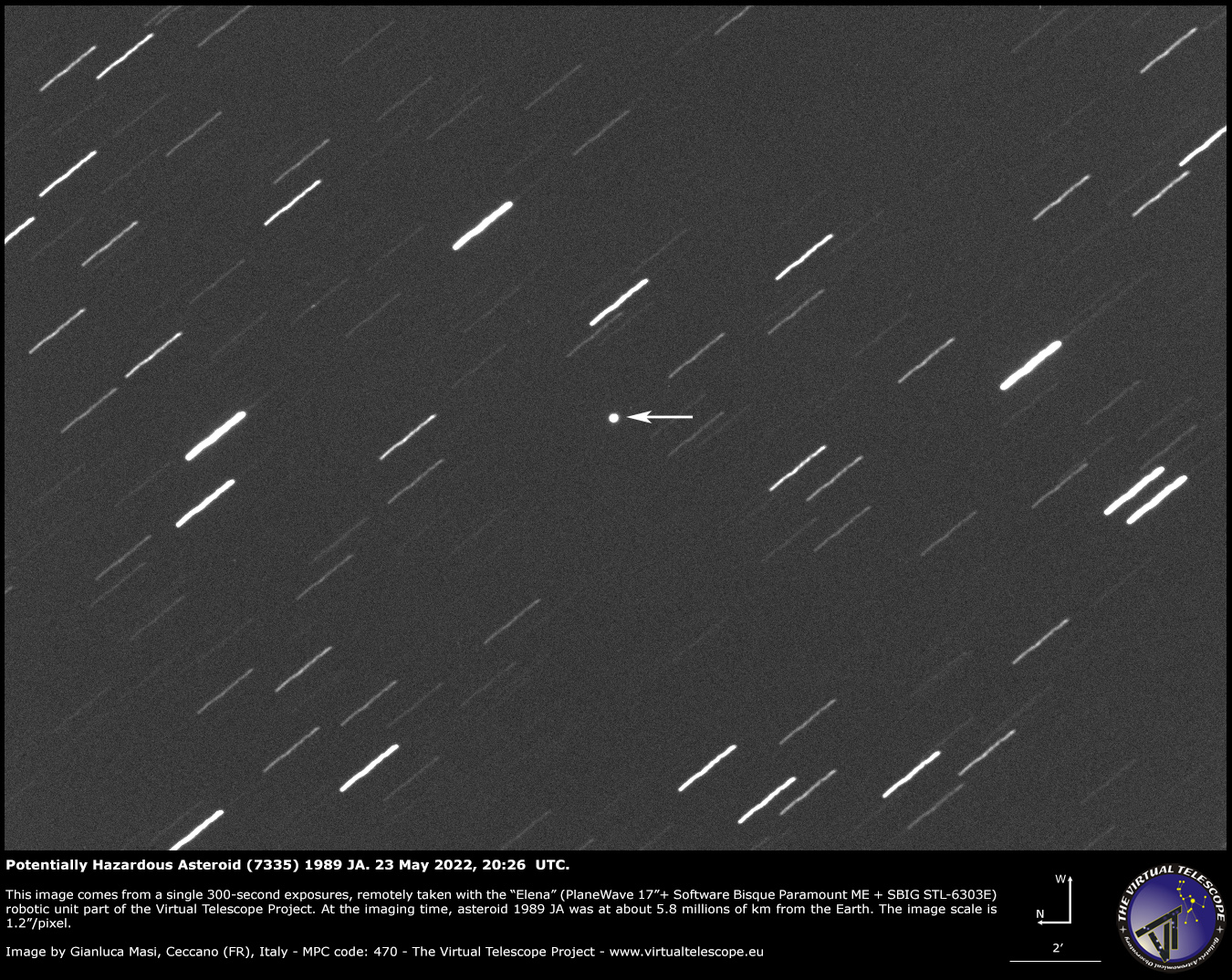 一颗有潜在危险的小行星7335（1989 JA）将飞掠地球
