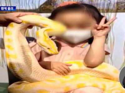 韩国6岁女童前往动物园游玩遭缅甸蟒紧咬手指不放