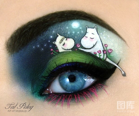 艺术家在女性眼睑上创作的袖珍眼影美妆画作(5)
