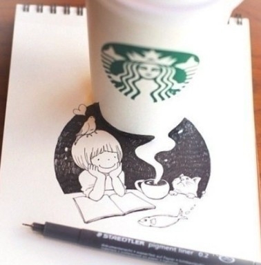 日本插画家 咖啡杯和画纸的故事(3)