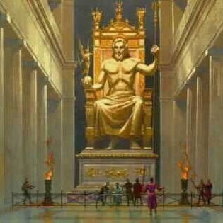世界七大奇迹之四-奥林匹斯的宙斯神像，约建于公元前5世纪中叶；